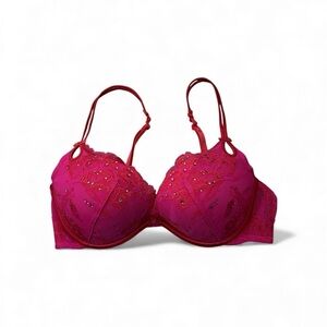 Victorias Secret sexy little things hot pink lace bra with rhinestones sz 34C,20